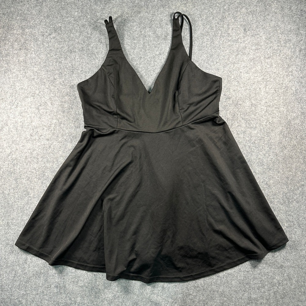 Fancyinn Women V-Neck Skater Dress XL Black Stretch Sleeveless Mini